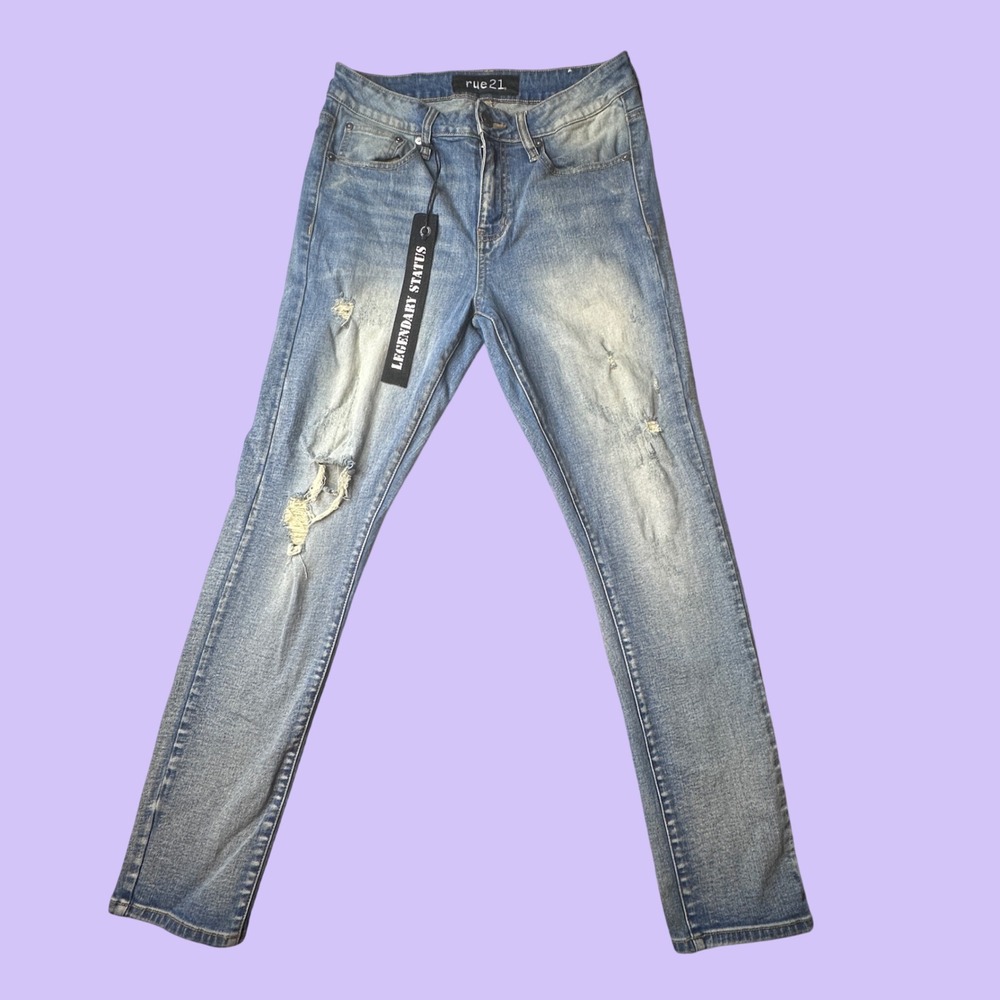 rue21 Jeans Mens 30x30 (31x29) Blue Skinny Supreme Flex Distressed Ripped Denim